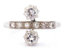 Antique diamond toi-et-moi ring, the two principal round brilliant cut diamonds 0.2ct each approx,