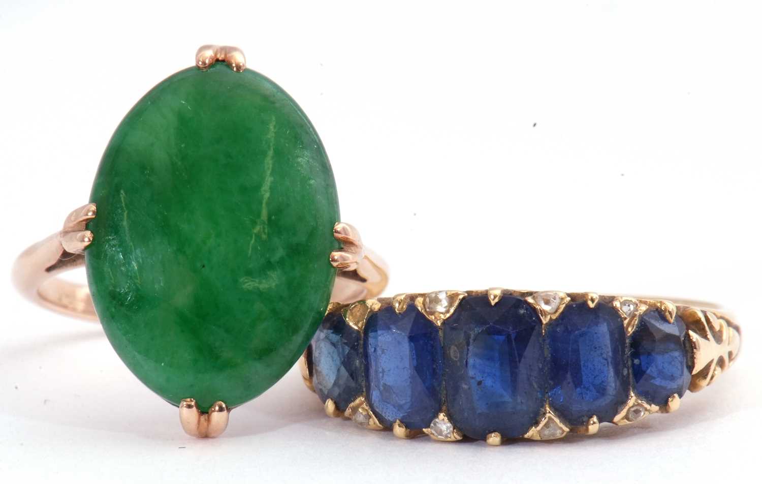 Mixed Lot: antique sapphire and small diamond ring featuring five graduated oval cut sapphires