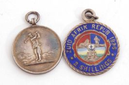 Mixed Lot: enamel coin pendant, "Zuid Afrik Repub 1896" 2 shillings, together with the Artisan