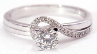 Modern single stone diamond ring featuring a round brilliant cut diamond, 0.50ct approx, four claw