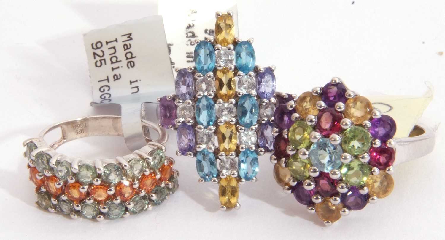 Mixed Lot: mutli-coloured gem set cluster ring, a Songea Sunset and green sapphire cluster ring, - Image 2 of 2