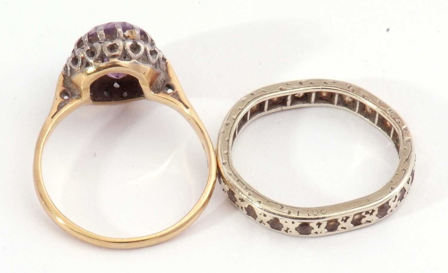 Mixed Lot: an amethyst and diamond ring, the round faceted amethyst raised within a small diamond - Image 3 of 4