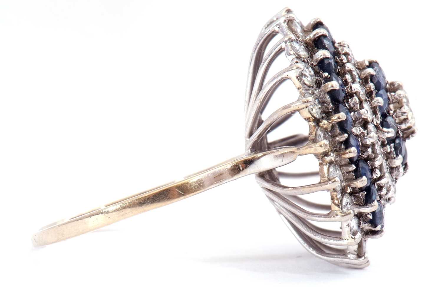 Large diamond and sapphire cocktail ring of dome design, centring a brilliant cut diamond, 0.20ct - Image 6 of 7