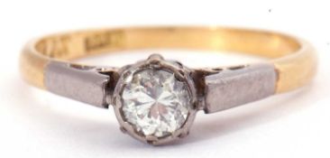 Single stone diamond ring featuring a round brilliant cut diamond, 0.20ct approx, raised between