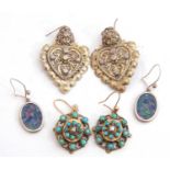 Mixed Lot: vintage turquoise cluster earrings, pair of gilt metal shield shape earrings, together