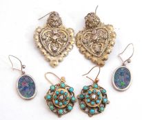 Mixed Lot: vintage turquoise cluster earrings, pair of gilt metal shield shape earrings, together