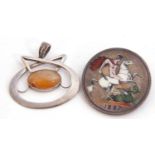 Mixed Lot: Victorian enamelled coin brooch enamelled with St George and the Dragon dated 1887,