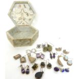 Mixed Lot: various white metal earrings to include Blue John, moonstone, amber examples etc