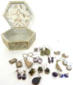 Mixed Lot: various white metal earrings to include Blue John, moonstone, amber examples etc