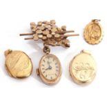 Mixed Lot: two rolled gold lockets with a rolled gold St Christopher, together with a Royce watch/