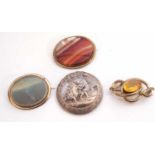 Mixed Lot: antique agate oval brooch, Victorian gilt metal and yellow stone brooch, further large