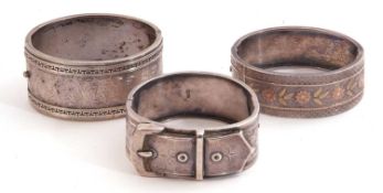 Mixed Lot: Victorian silver hinged buckle bracelet, Chester 1886 (a/f), together with two further