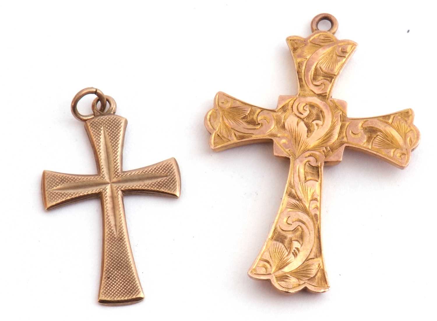 Mixed Lot: pair of 375 stamped hoop earrings, two 9ct marked cross pendants, together with a 9ct - Image 2 of 4