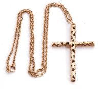 9ct gold cross pendant, a hollow pierced textured design, 5 x 3cm, London 1979, suspended from a