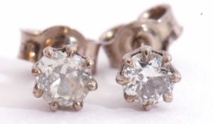 Small pair of diamond stud earrings, the round brilliant cut diamond 0.15ct each approx, post
