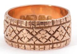 9ct gold wide band ring, a continuous chased and engraved floral design and hallmarked for 1892, 4.