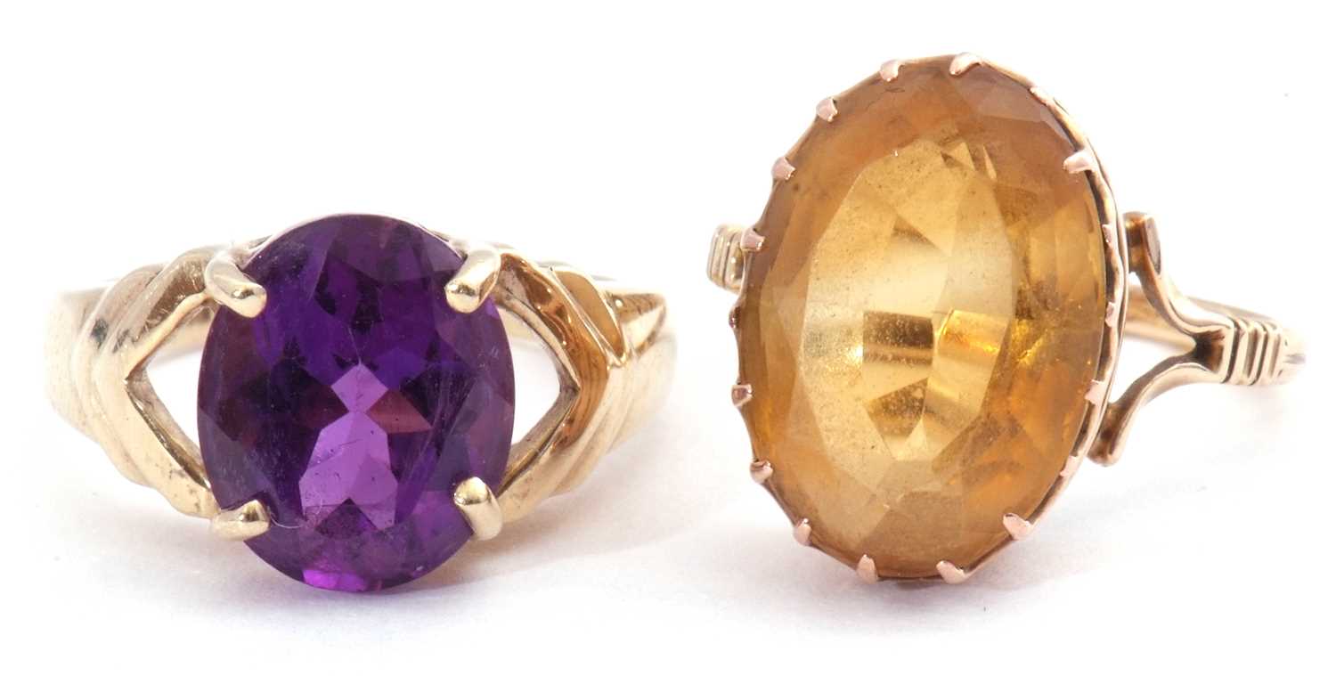 Mixed Lot: 9ct gold purple stone dress ring, size L, together with a citrine set dress ring, - Image 2 of 4