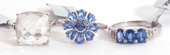 Mixed Lot: modern blue Himalayan Kyanite and white topaz ring, an azure blue topaz cluster ring,