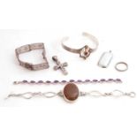 Mixed Lot: 925 stamped filigree bracelet, two modern 925 stone set bracelets, similar pendant and