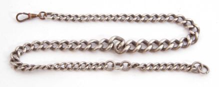 Hallmarked silver curb link chain of graduated design supporting a gilt metal clip, 42cm long, g/w