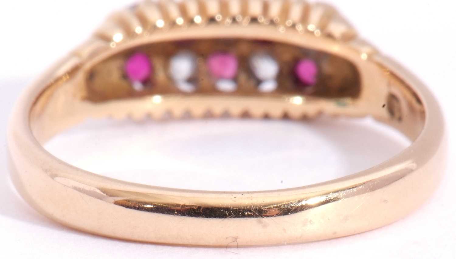 Victorian 18ct gold ruby and diamond ring, a chequerboard design with five small round rubies, - Image 6 of 8