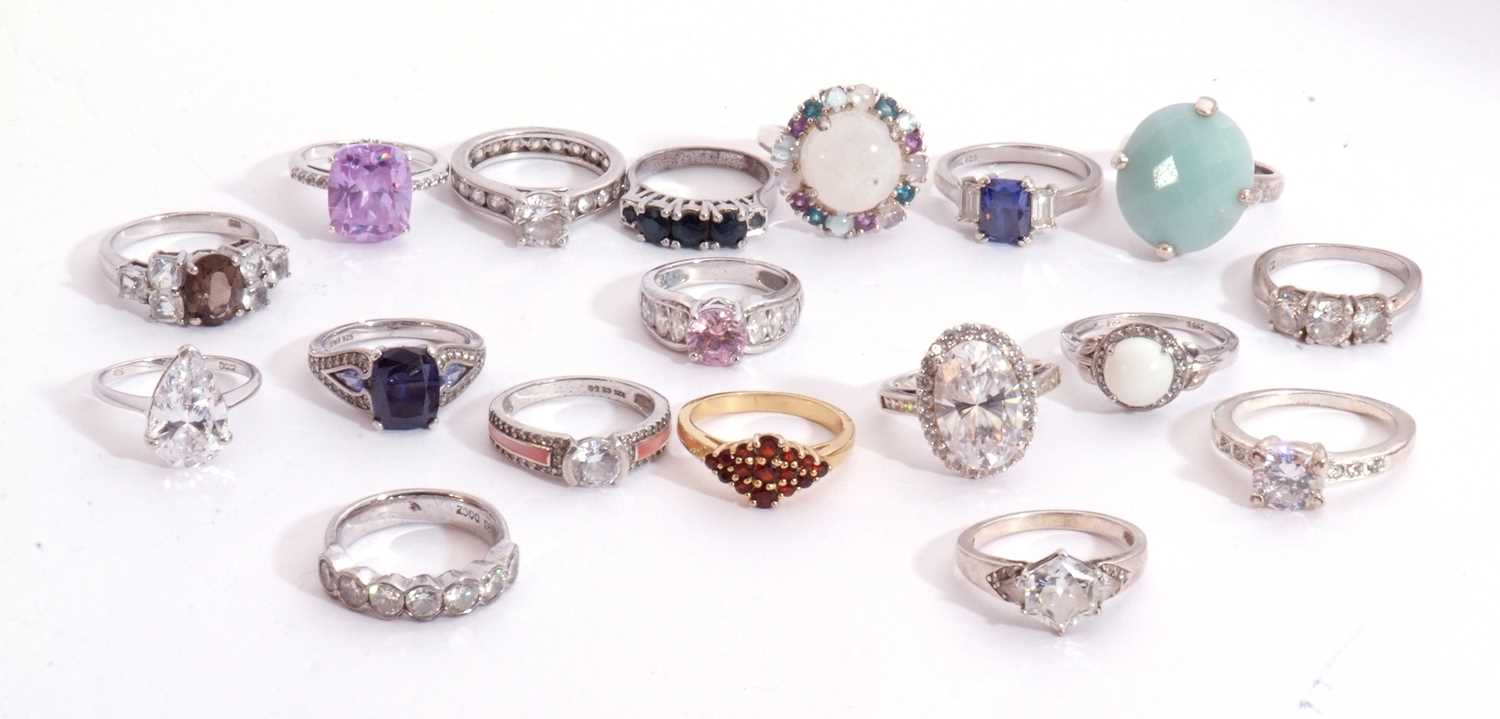 Mixed Lot: two 925 cubic zirconia rings, 13 white metal rings, together with three others, g/w 76.