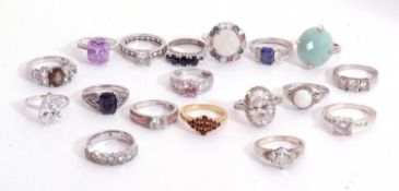 Mixed Lot: two 925 cubic zirconia rings, 13 white metal rings, together with three others, g/w 76.