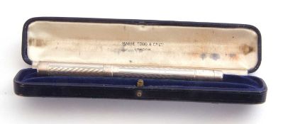 Hallmarked silver Mabie Todd & Co fountain pen with the vertical chevron engraved decoration, the