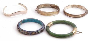 Mixed Lot: Chinese enamelled hinged bracelet, the pierced design with coloured translucent enamel