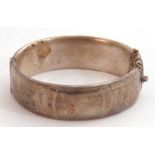 Vintage hallmarked silver hinged bracelet, part chased and engraved, Birmingham 1959, maker's mark