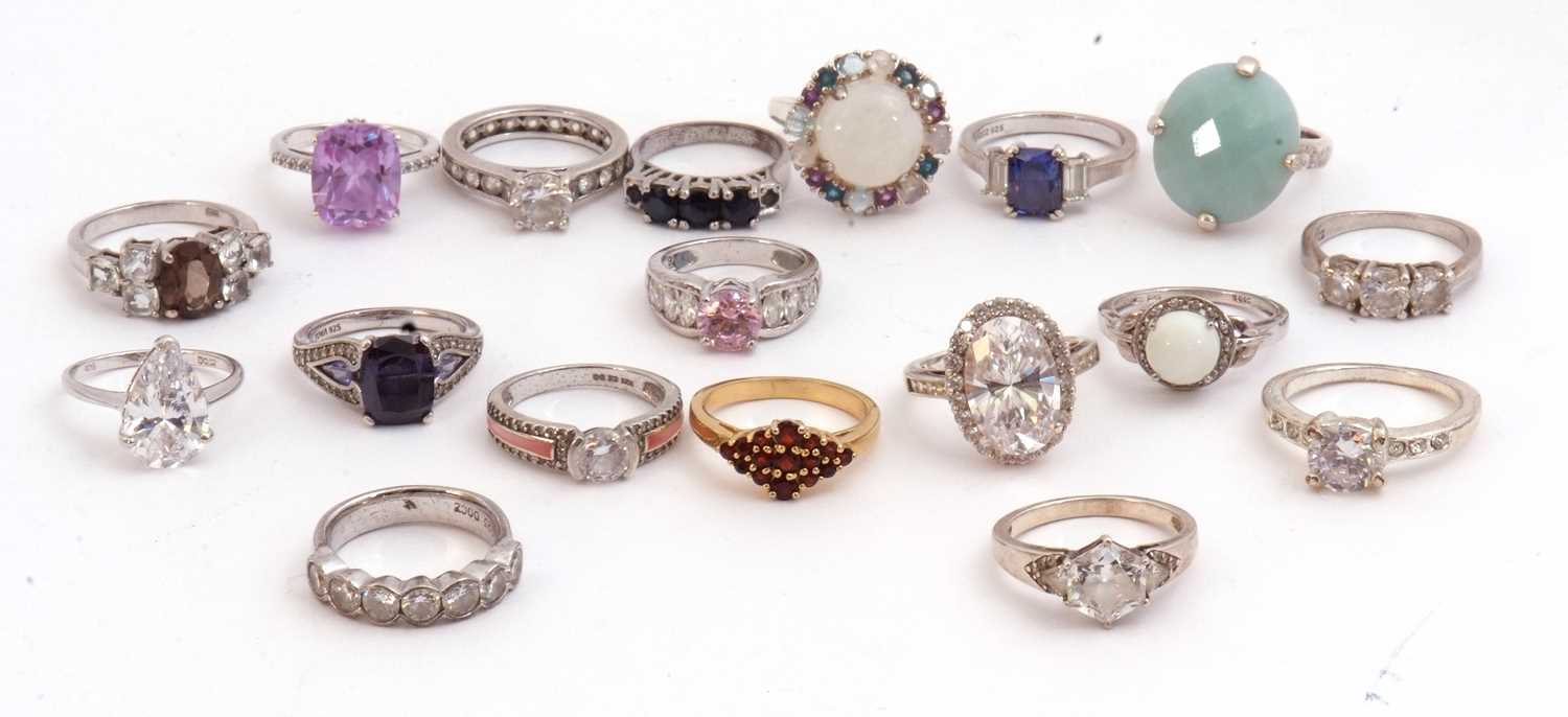 Mixed Lot: two 925 cubic zirconia rings, 13 white metal rings, together with three others, g/w 76. - Image 2 of 2