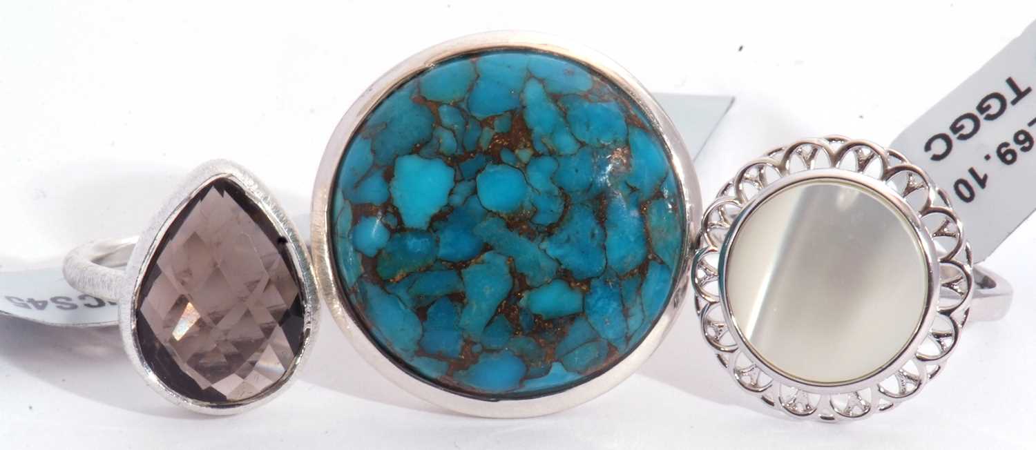 Mixed Lot: sky copper Mojave turquoise dress ring, a white mother of pearl ring, together with a