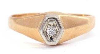 Single stone diamond ring, the small round brilliant cut diamond in an illusion lozenge shaped