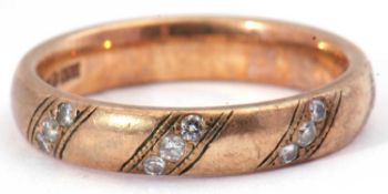 9ct gold and diamond ring featuring four small bands of diamonds, hallmarked London 1990, size M