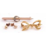 Mixed Lot: pair of 375 stamped small bead finial earrings with post fittings, small 9ct gold