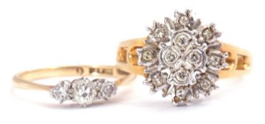 Mixed Lot: 18ct gold diamond cluster ring featuring 12 round single cut diamonds, each