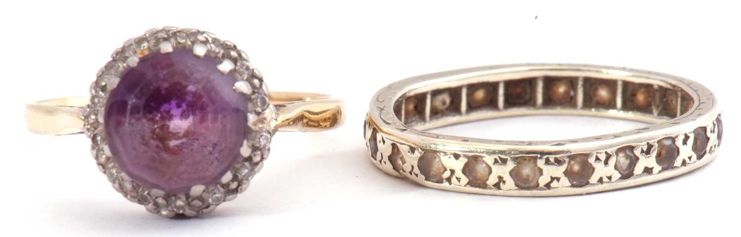 Mixed Lot: an amethyst and diamond ring, the round faceted amethyst raised within a small diamond - Image 2 of 4