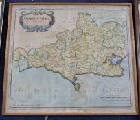 ROBERT MORDEN: DORSETSHIRE, engraved hand coloured map, circa 1753, approx 360 x 415mm, framed and