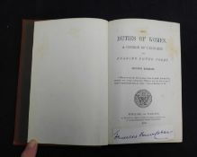 FRANCES POWER COBBE: THE DUTIES OF WOMEN, A COURSE OF LECTURES, London, Williams & Norgate, 1882,