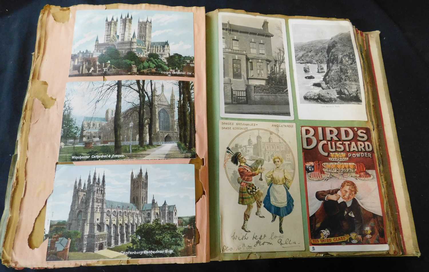 Large bulging vintage scrapbook containing 550+ stuck down postcards including some quite - Image 3 of 5