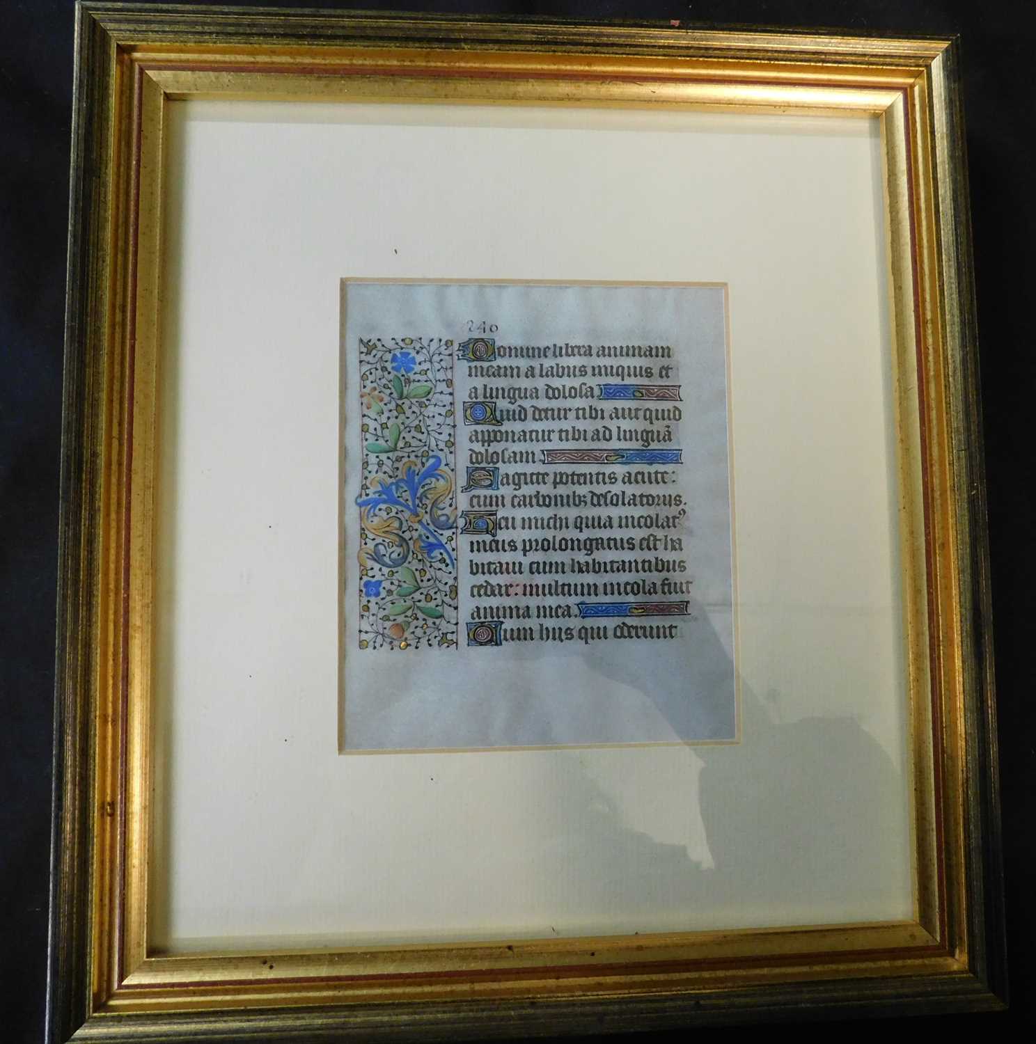 Manuscript vellum leaf from a Book of Hours, mid-15th century, written in dark brown ink with