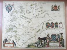 JOAN BLAEU: RUTLANDIA COMITATUS, engraved hand coloured map circa 1646, French text verso, approx