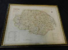 T LAURIE MURRAY: NORFOLK, engraved part hand coloured map, 1832, approx 350 x 450mm, f/g