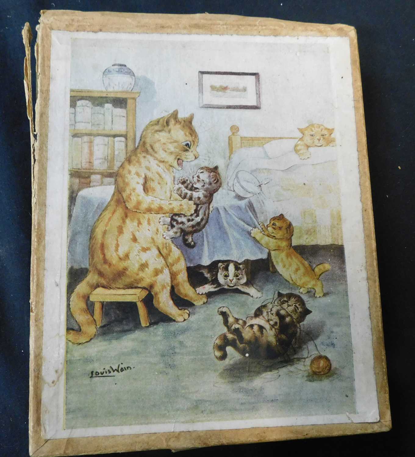 Two vintage Louis Wain jigsaw puzzles on card plus one other, 180 x 140mm, original battered box - Image 2 of 2