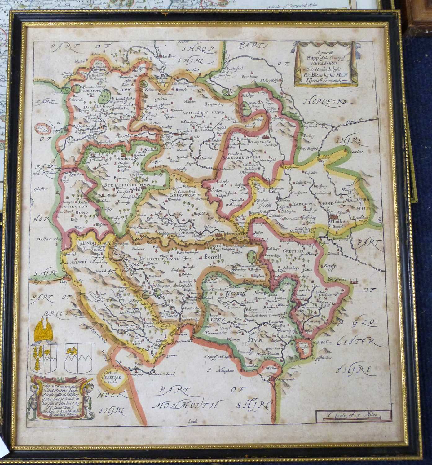 RICHARD BLOME: A GENERAL MAPP OF THE COUNTY OF HEREFORD, engraved hand coloured map [1673], approx - Image 2 of 2