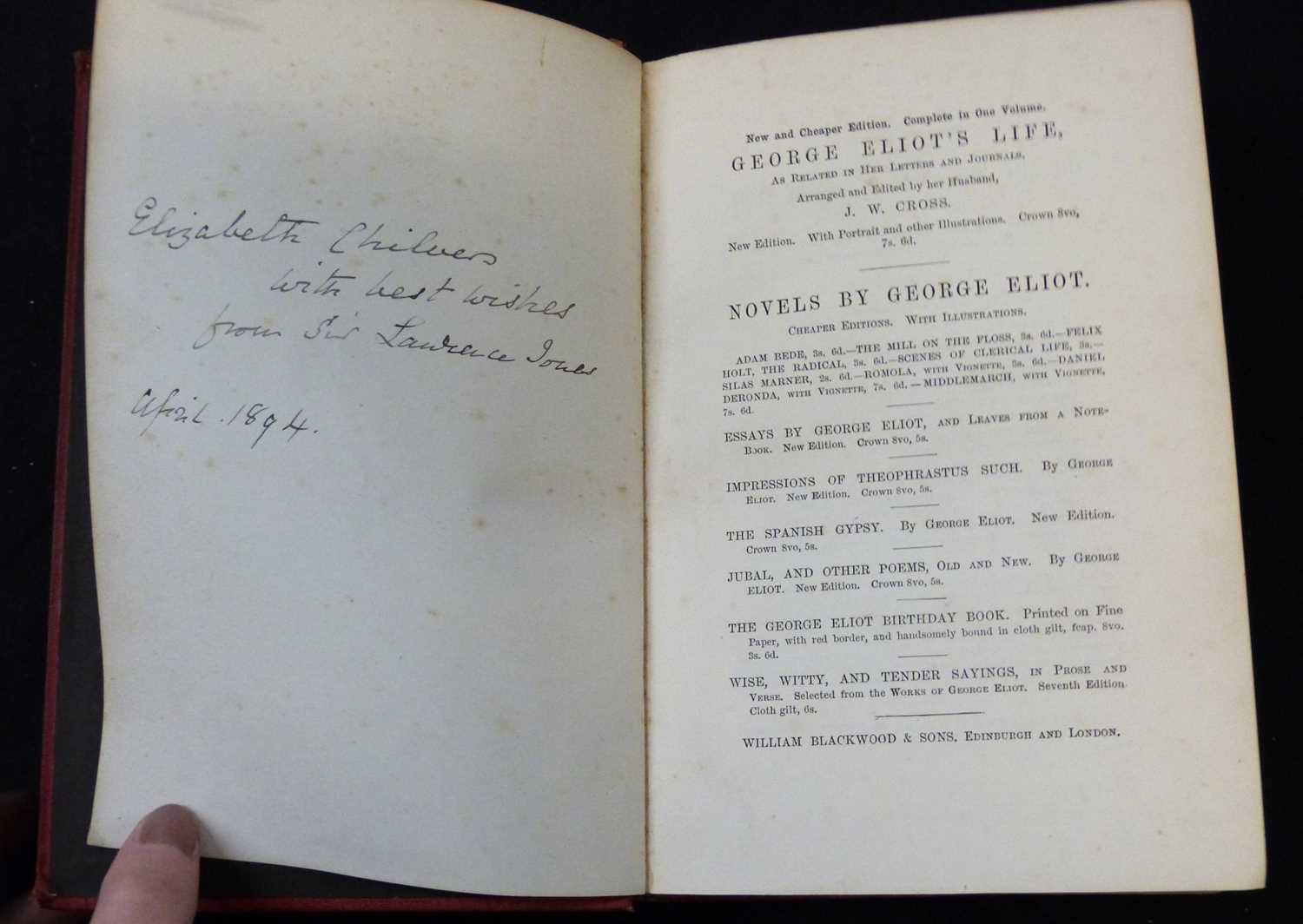 MARY ANNE EVANS "GEORGE ELIOT": SCENES OF CLERICAL LIFE, Edinburgh and London, circa 1885, - Image 4 of 4