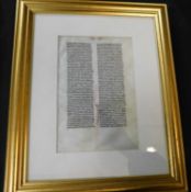 Two manuscript Bible leaves on vellum, circa 1250, manuscript text in two columns, each of 50 lines,