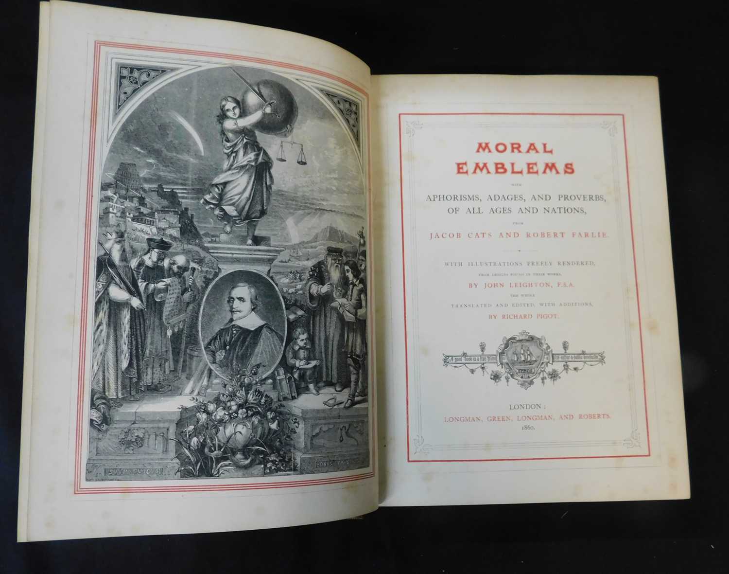 JACOB CATS & ROBERT FARLIE: MORAL EMBLEMS..., ill John Leighton, trans/ed Richard Pigot, London,