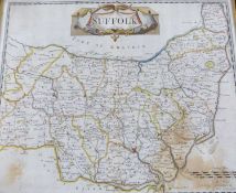 ROBERT MORDEN: SUFFOLK, engraved hand coloured map [1695], approx 360 x 420mm, framed and glazed