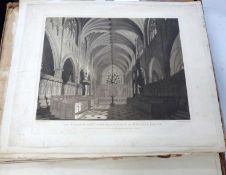 Large scrapbook, Exeter Cathedral interest, prints and cuttings, 18th/19th century including 2